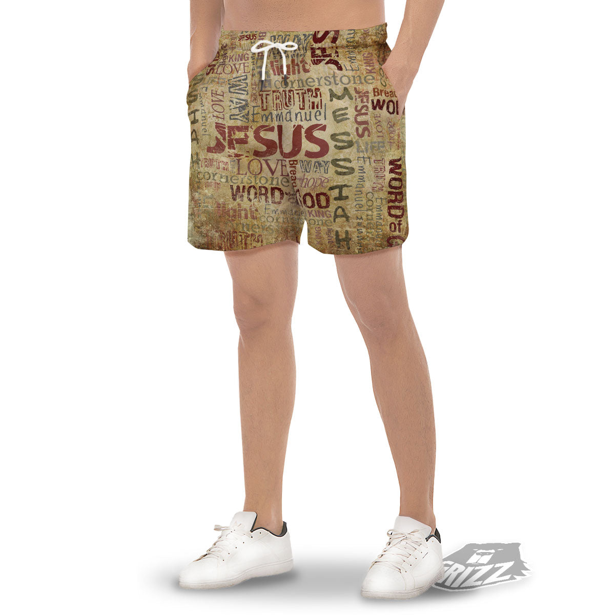 Religious Of God Word Print Men's Gym Shorts-grizzshop