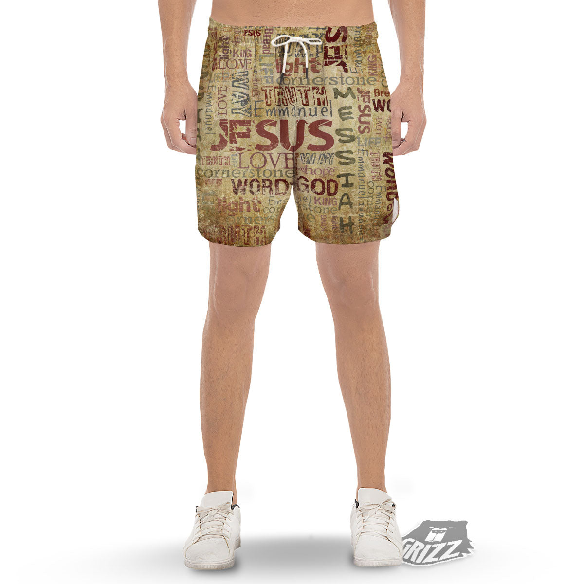 Religious Of God Word Print Men's Gym Shorts-grizzshop
