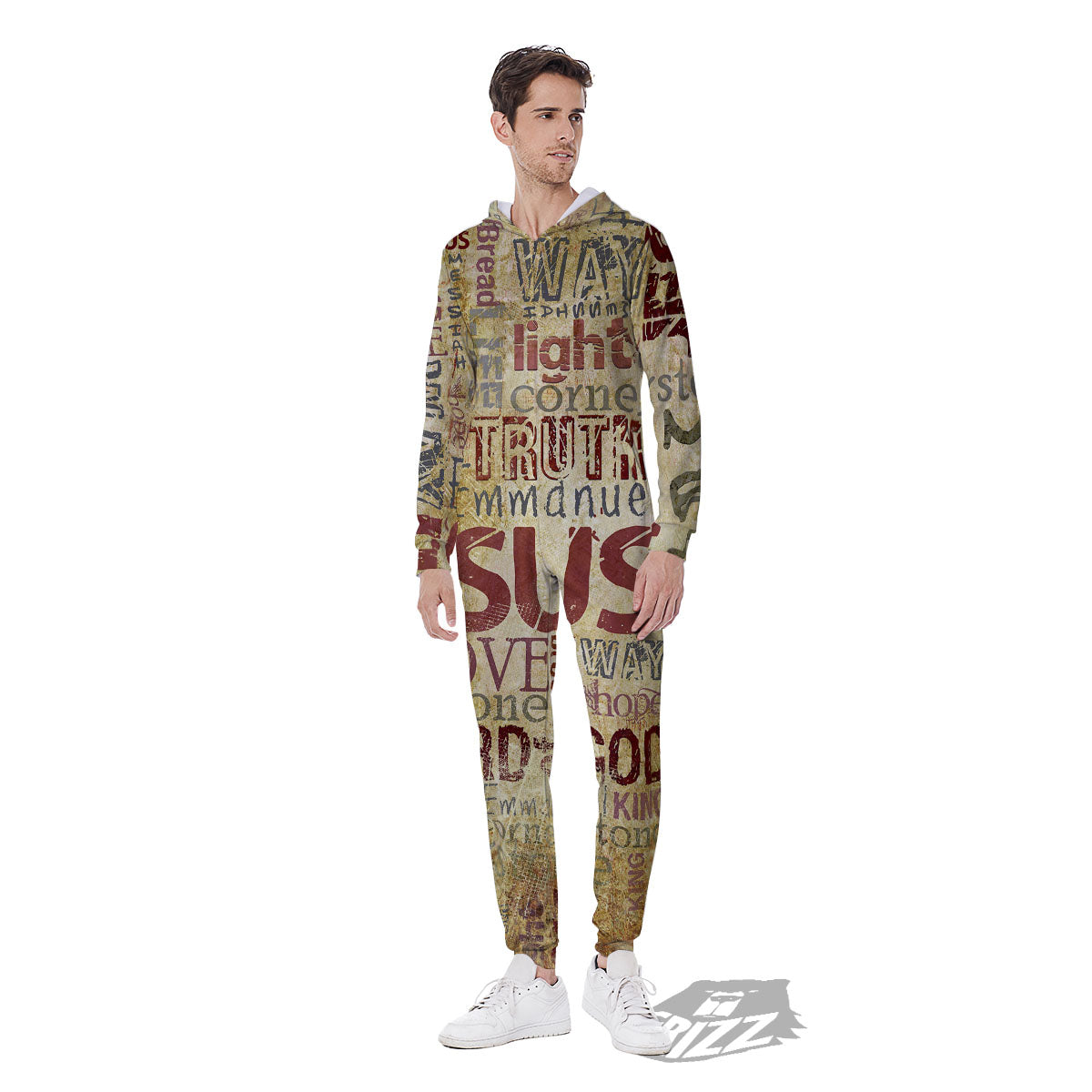 Religious Of God Word Print Men's Jumpsuit-grizzshop