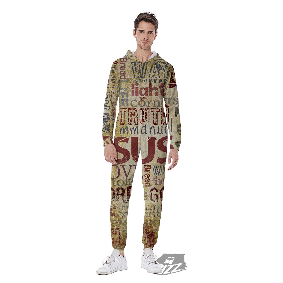 Religious Of God Word Print Men's Jumpsuit-grizzshop
