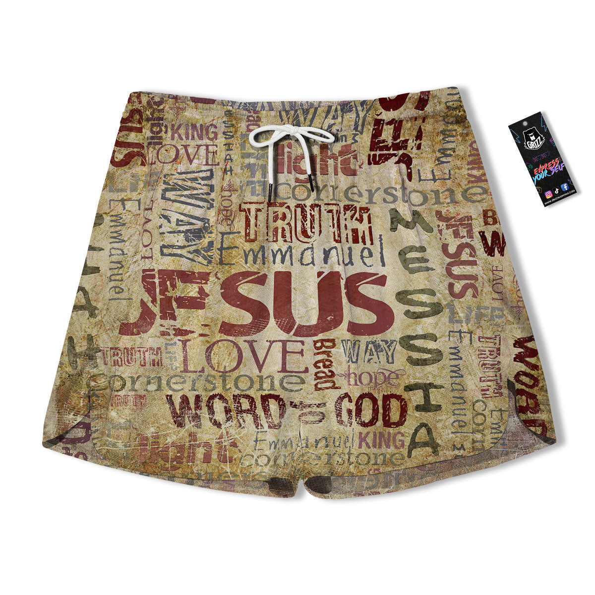 Religious Of God Word Print Men's Running Shorts-grizzshop