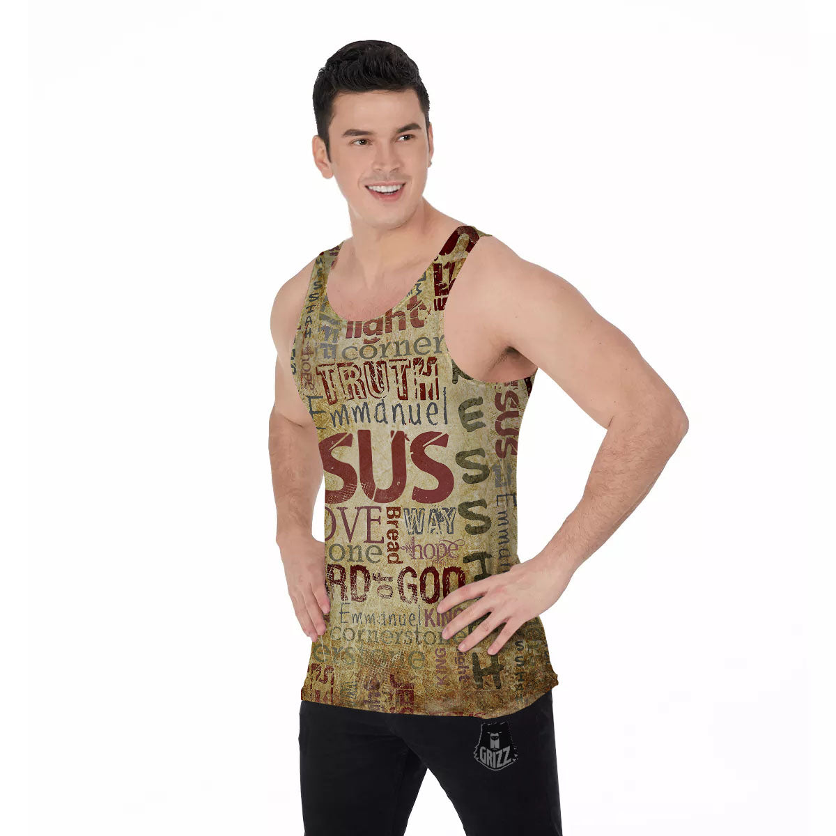 Religious Of God Word Print Men's Tank Top-grizzshop