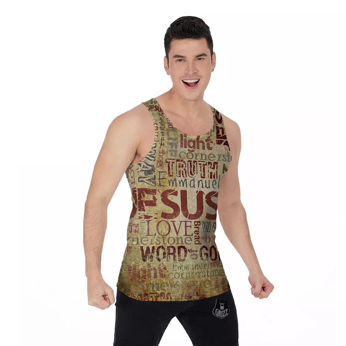 Religious Of God Word Print Men's Tank Top-grizzshop