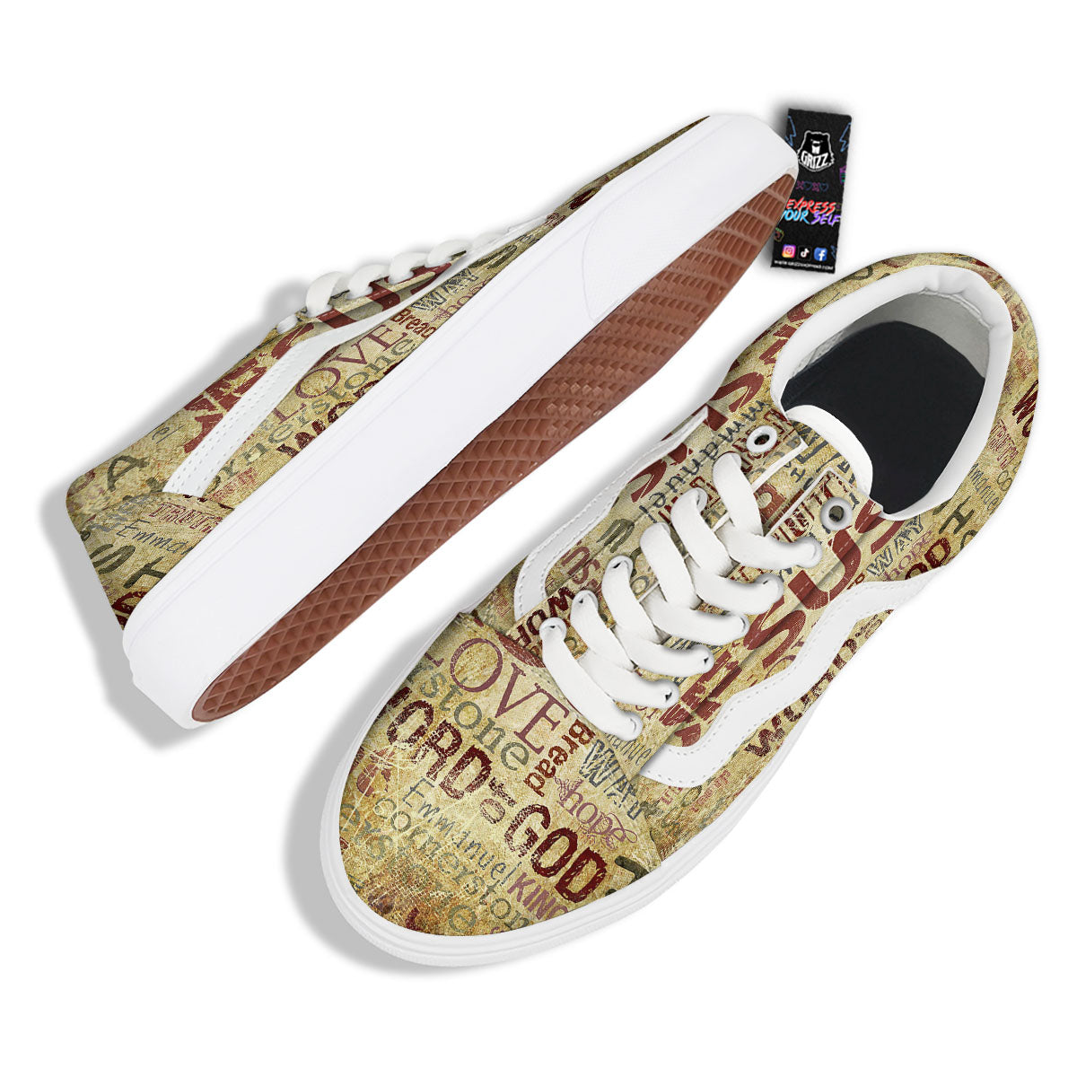 Religious Of God Word Print Skate Shoes-grizzshop