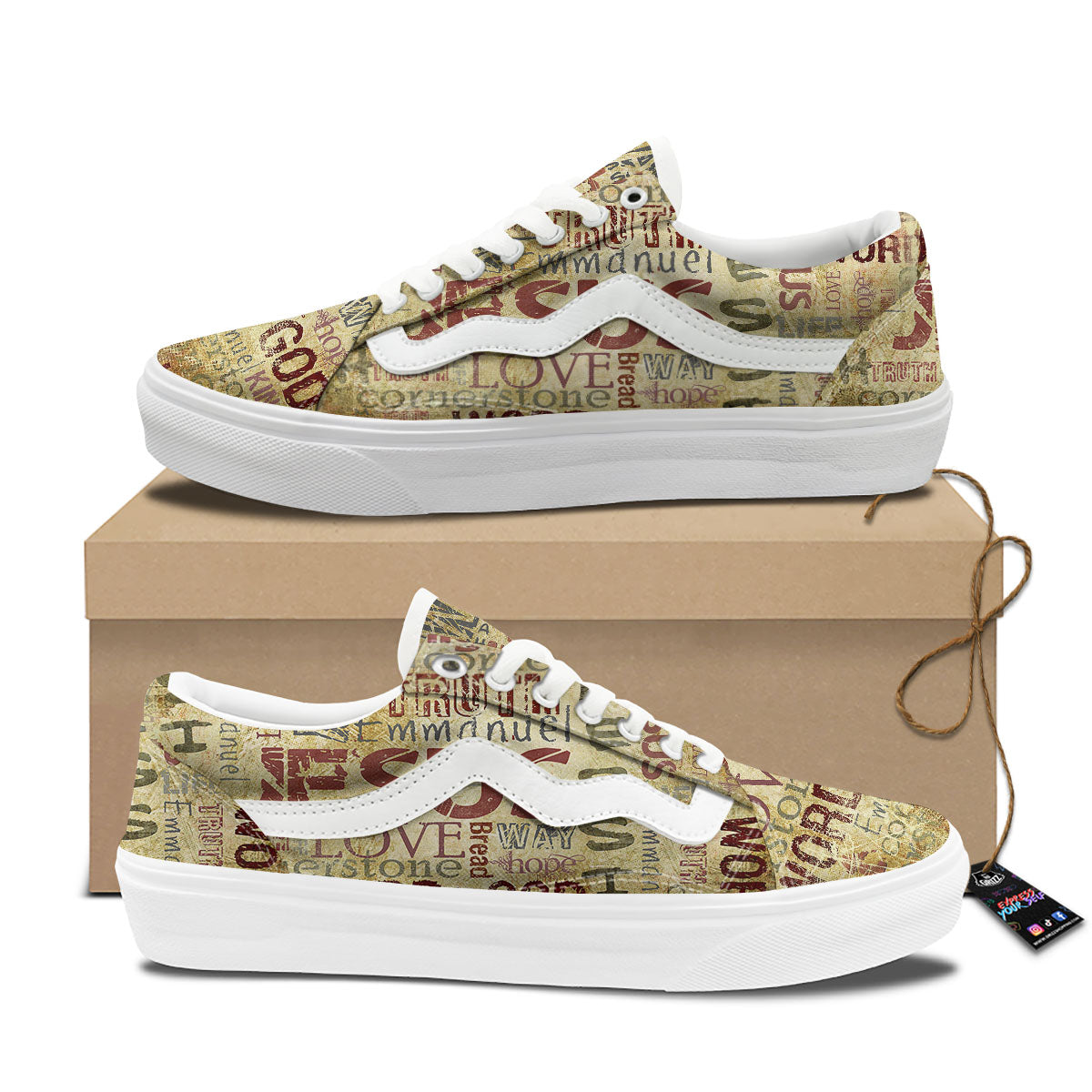 Religious Of God Word Print Skate Shoes-grizzshop