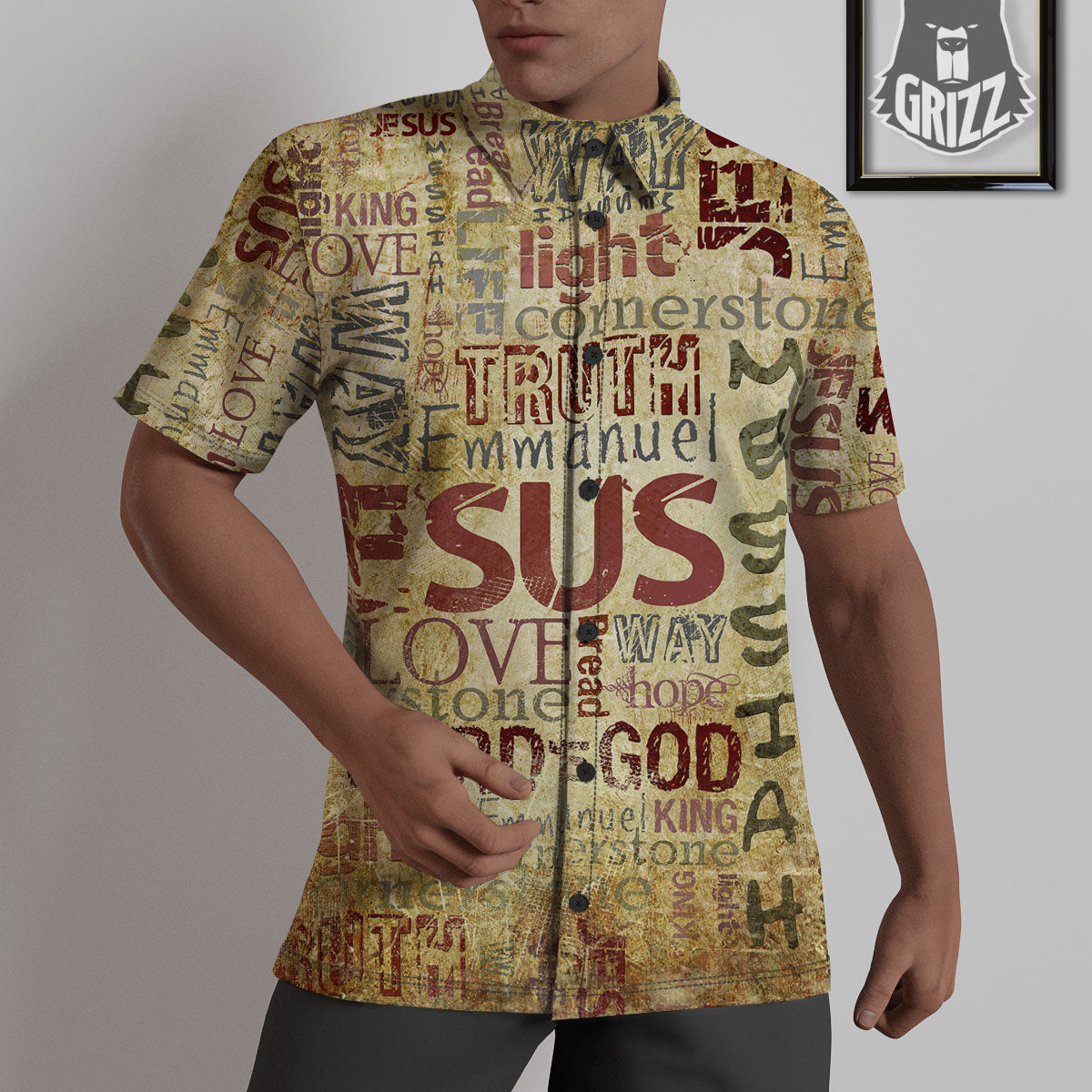 Religious Of God Word Print Untucked Shirts-grizzshop
