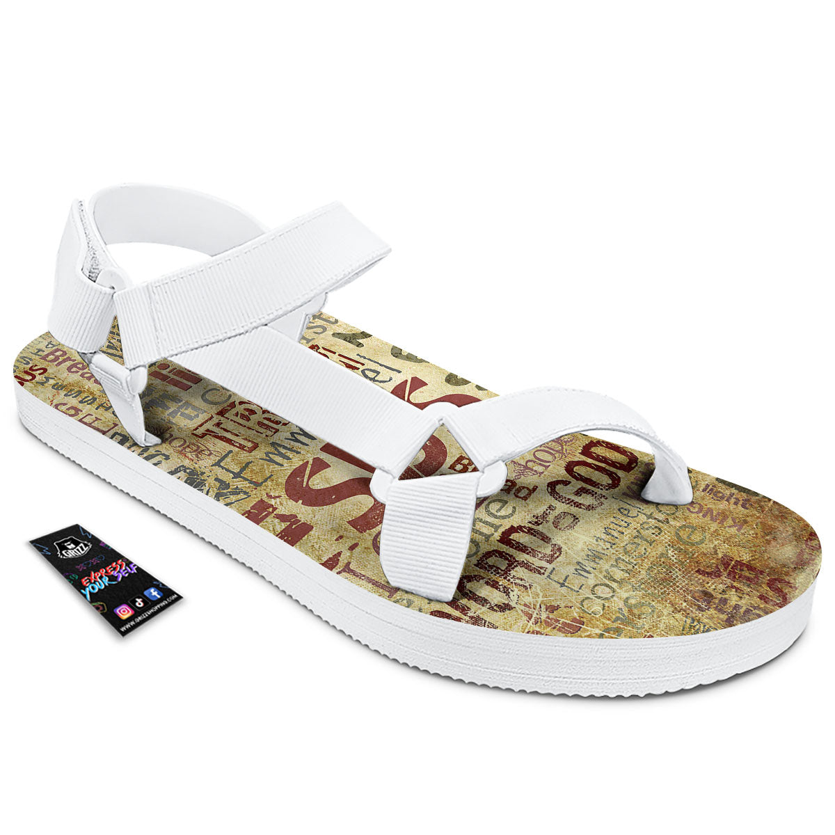 Religious Of God Word Print White Open Toe Sandals-grizzshop