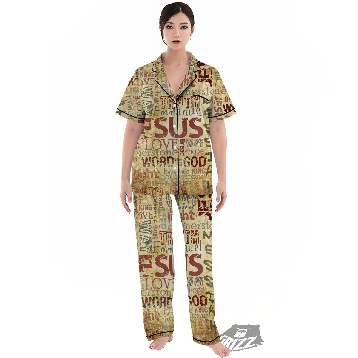 Religious Of God Word Print Women's Pajamas Set-grizzshop
