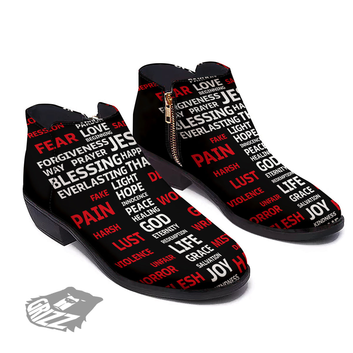 Religious Words Christian Cross Print Ankle Boots-grizzshop