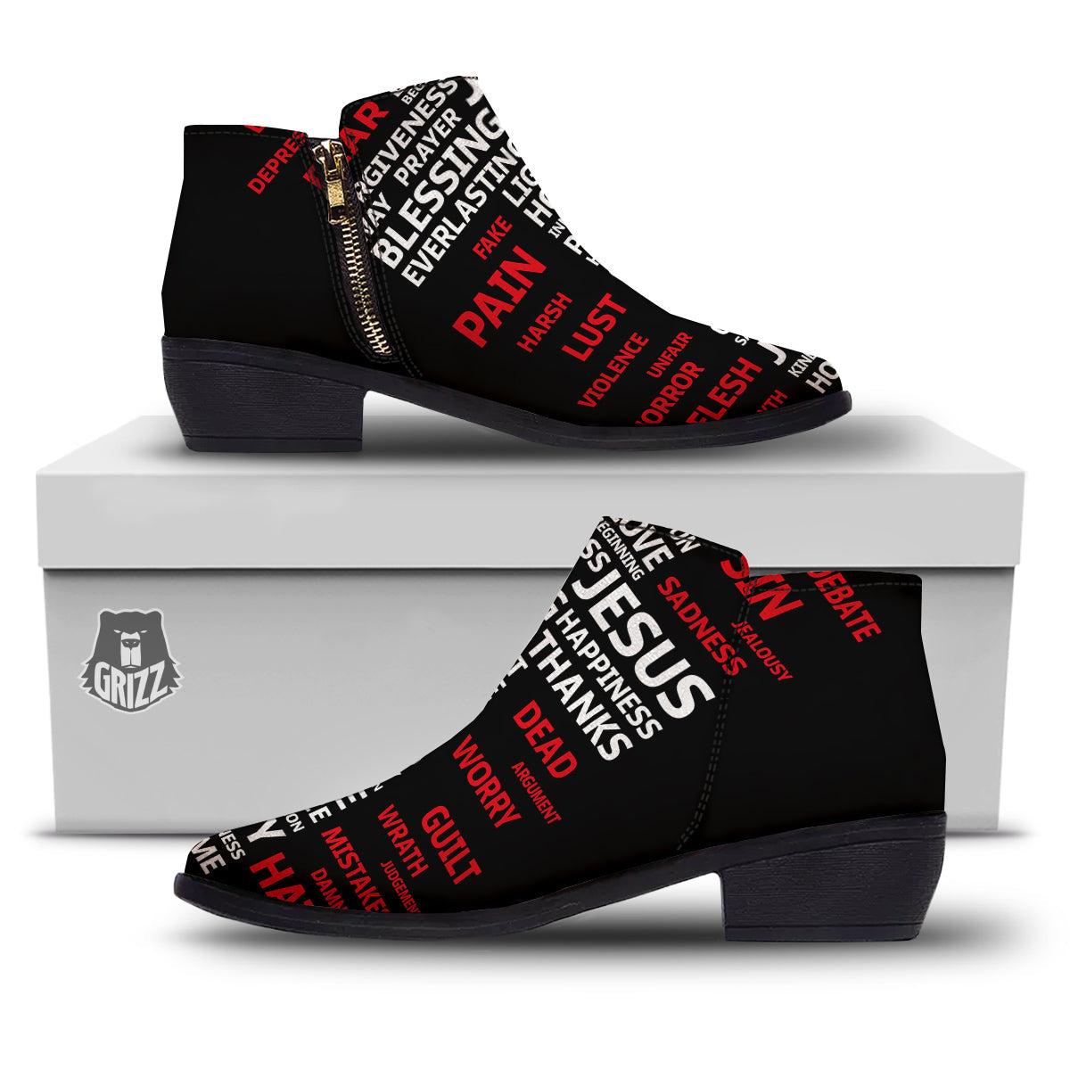 Religious Words Christian Cross Print Ankle Boots-grizzshop