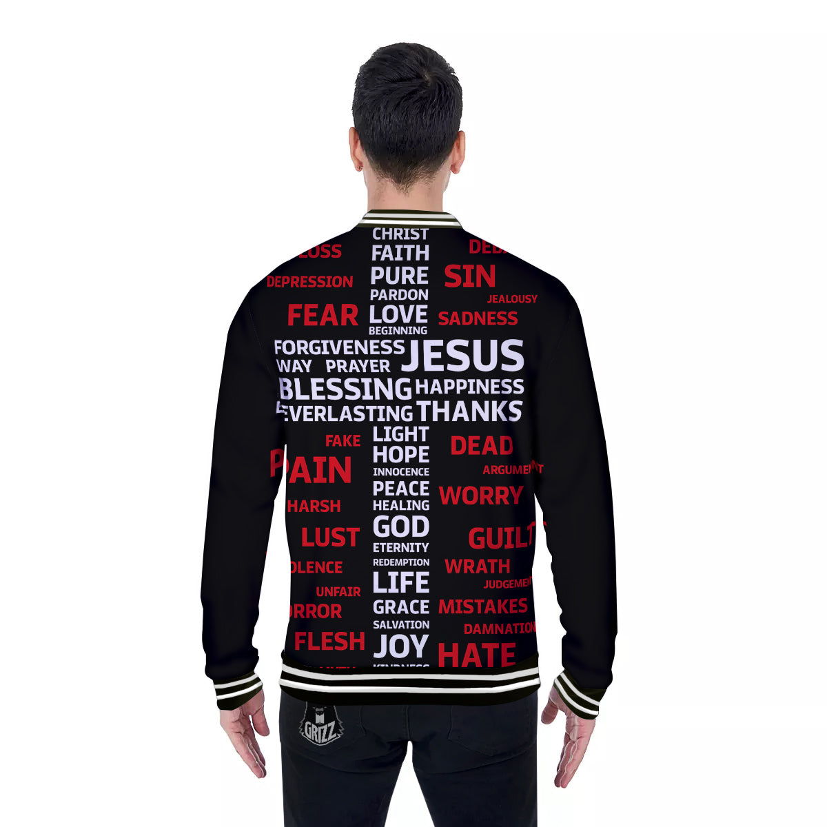 Religious Words Christian Cross Print Baseball Jacket-grizzshop