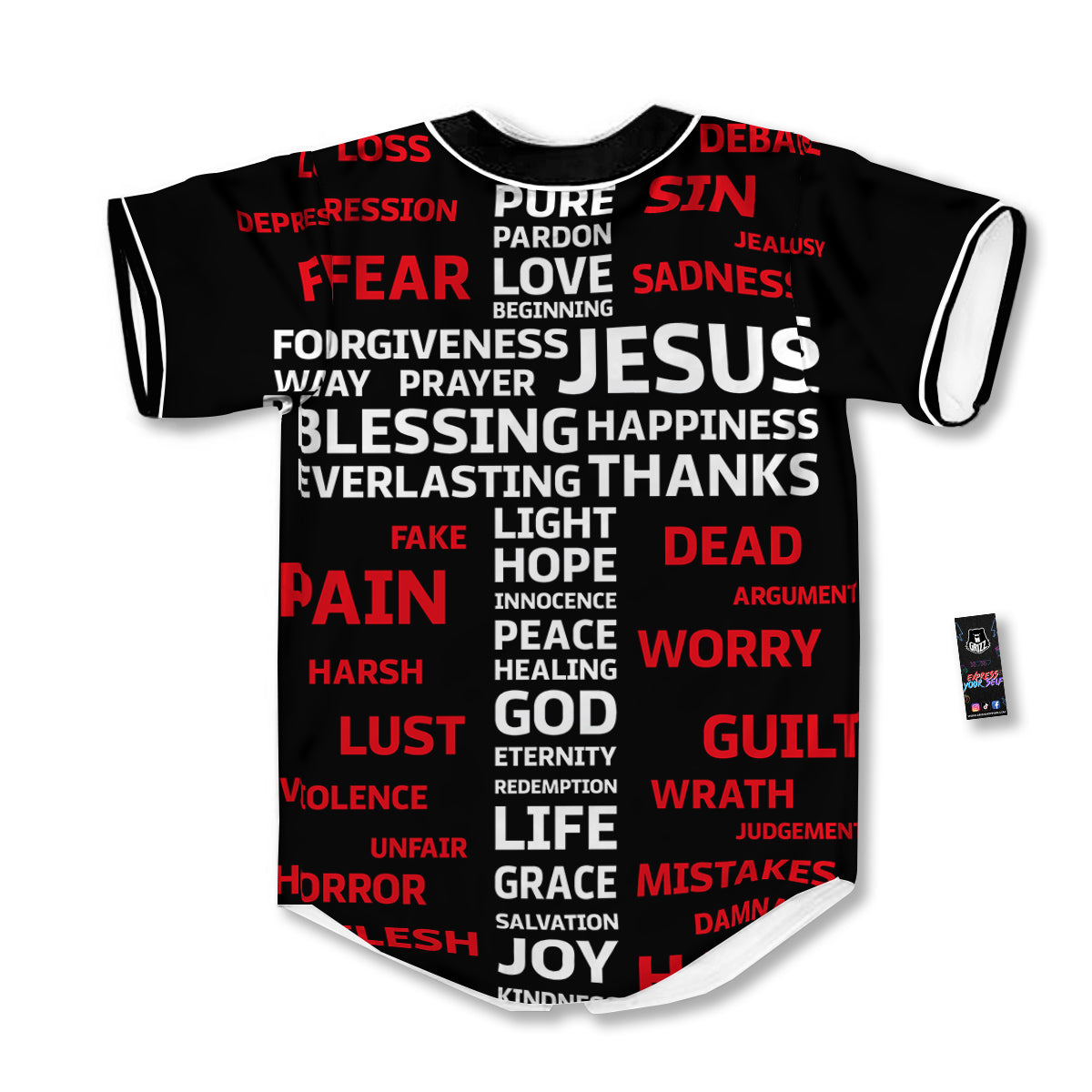 Religious Words Christian Cross Print Baseball Jersey-grizzshop