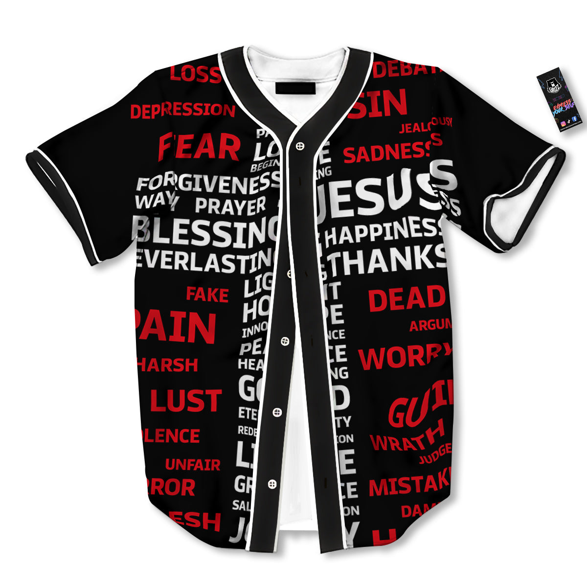 Religious Words Christian Cross Print Baseball Jersey-grizzshop