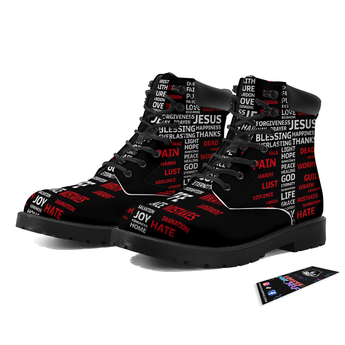 Religious Words Christian Cross Print Boots-grizzshop