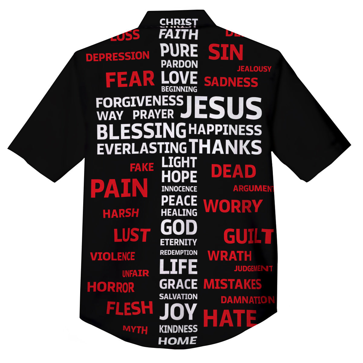 Religious Words Christian Cross Print Button Up Shirt-grizzshop