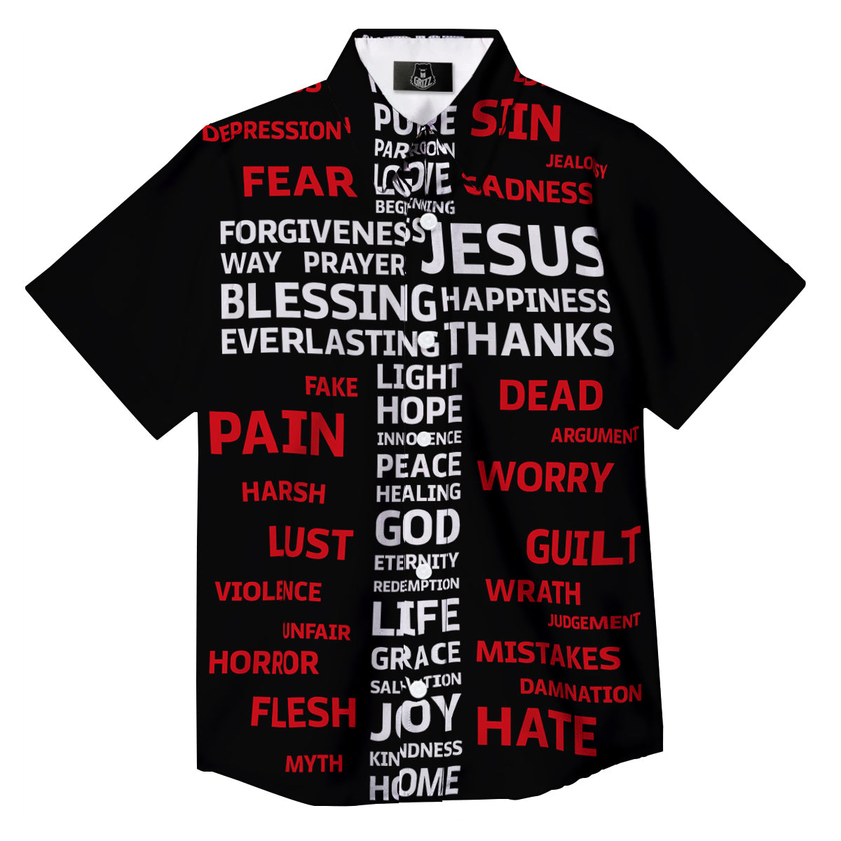 Religious Words Christian Cross Print Button Up Shirt-grizzshop