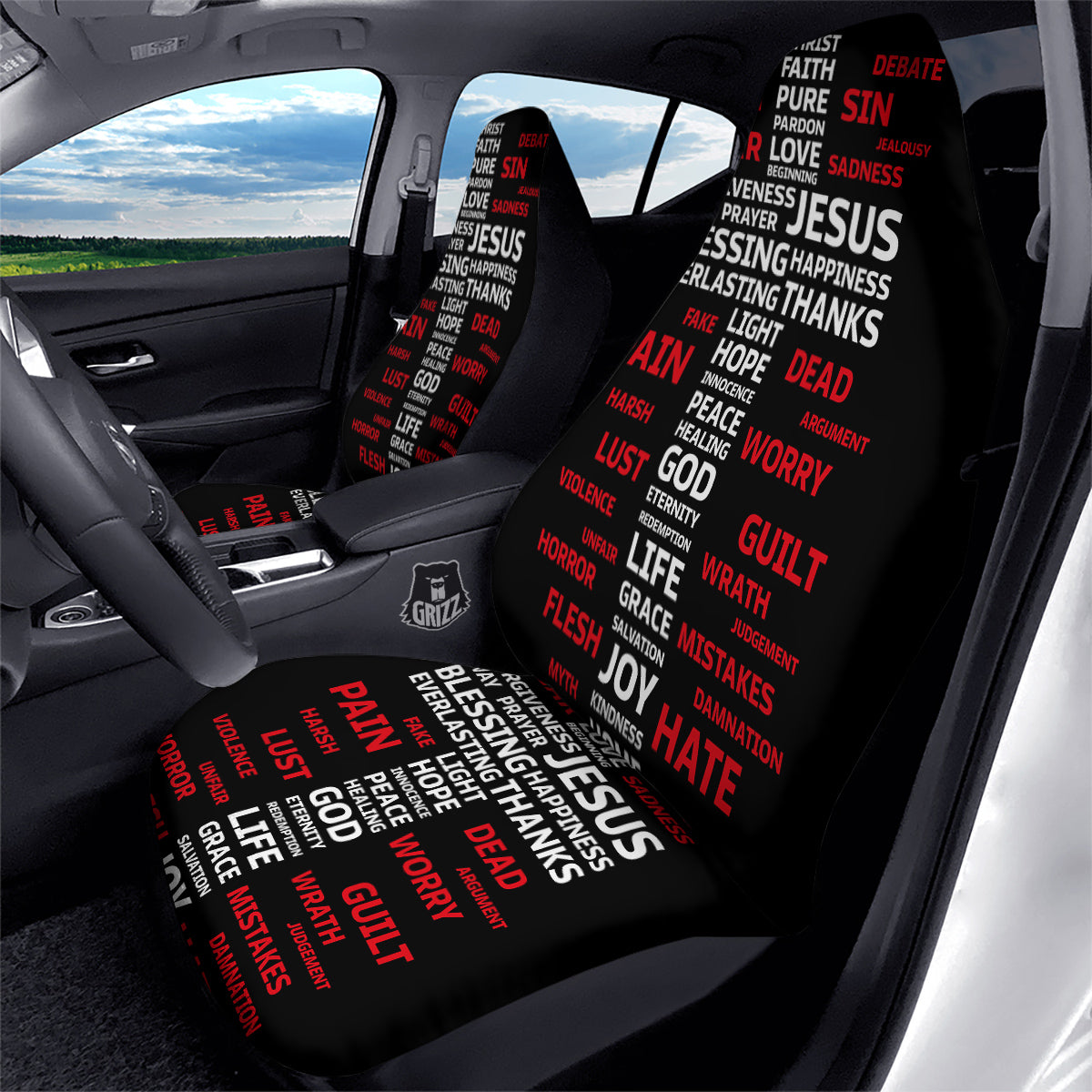 Religious Words Christian Cross Print Car Seat Covers-grizzshop