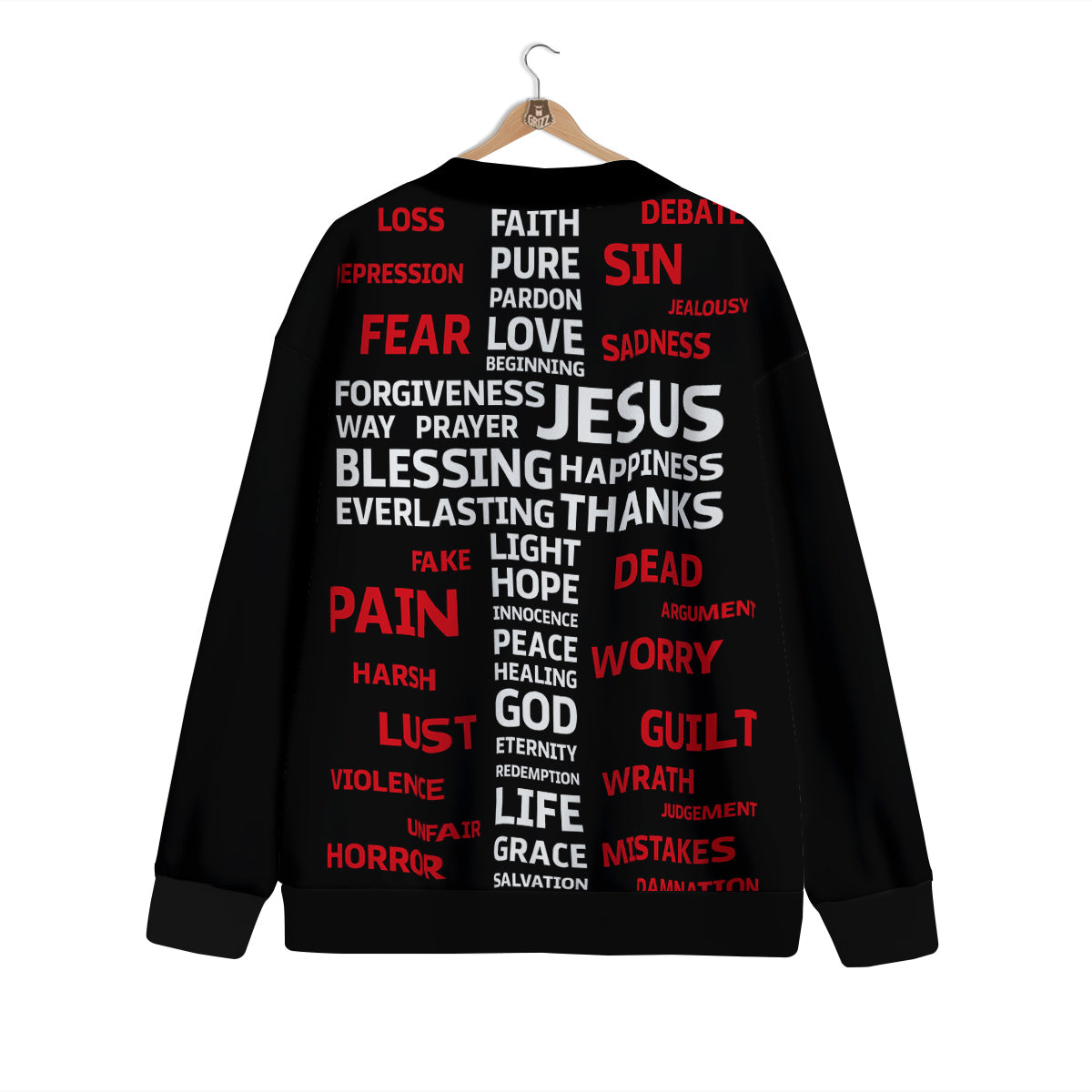 Religious Words Christian Cross Print Cardigan-grizzshop