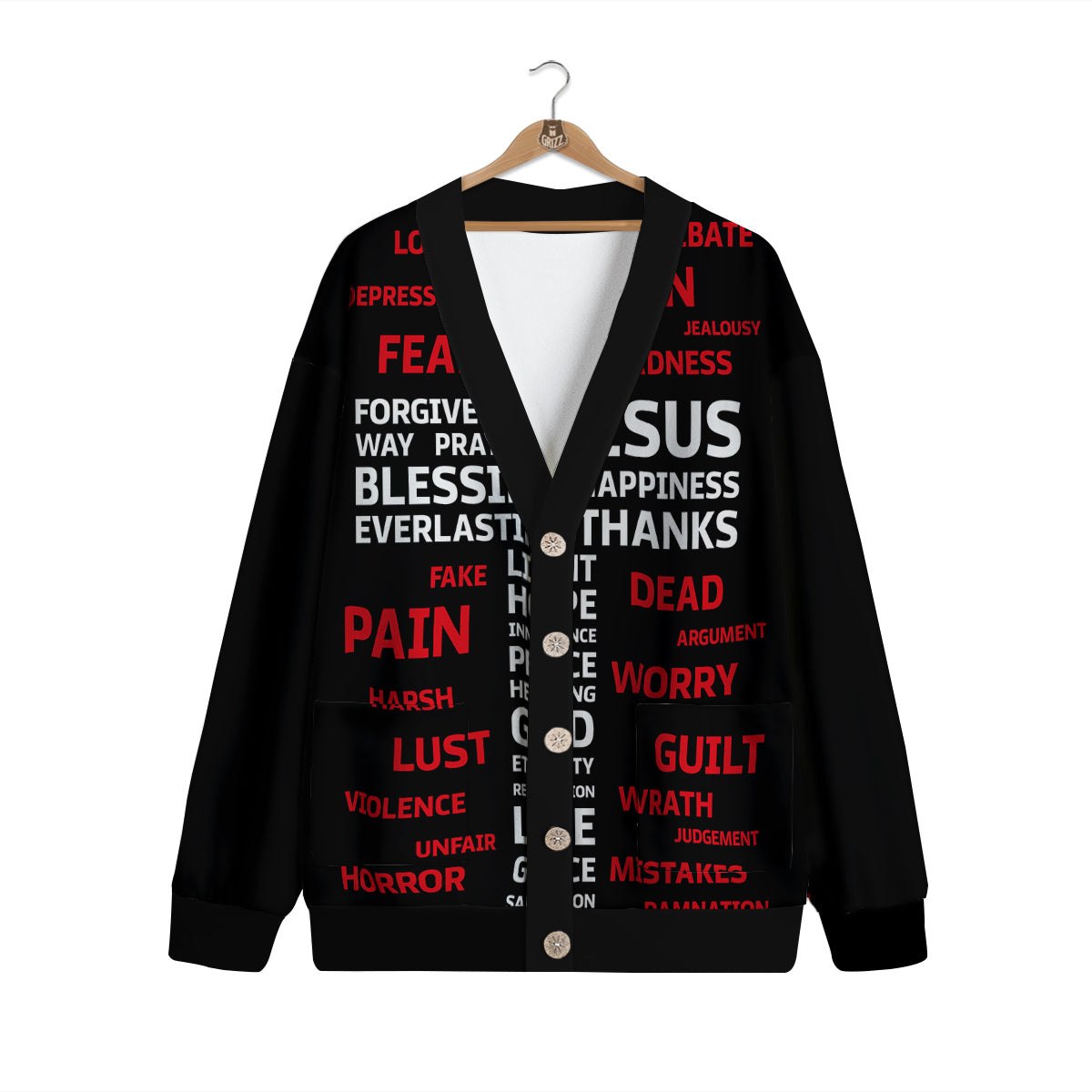 Religious Words Christian Cross Print Cardigan-grizzshop