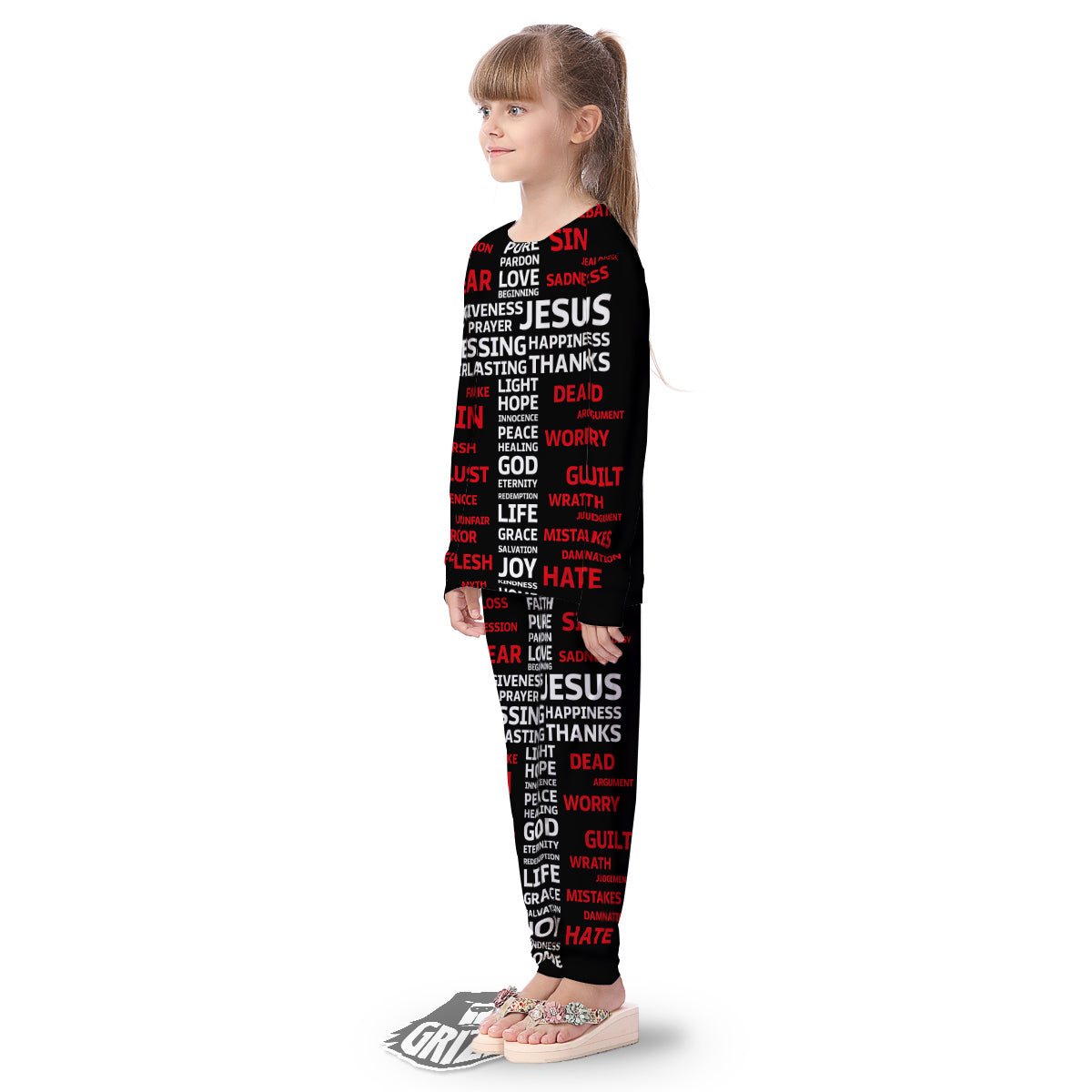Religious Words Christian Cross Print Kid's Pajamas-grizzshop