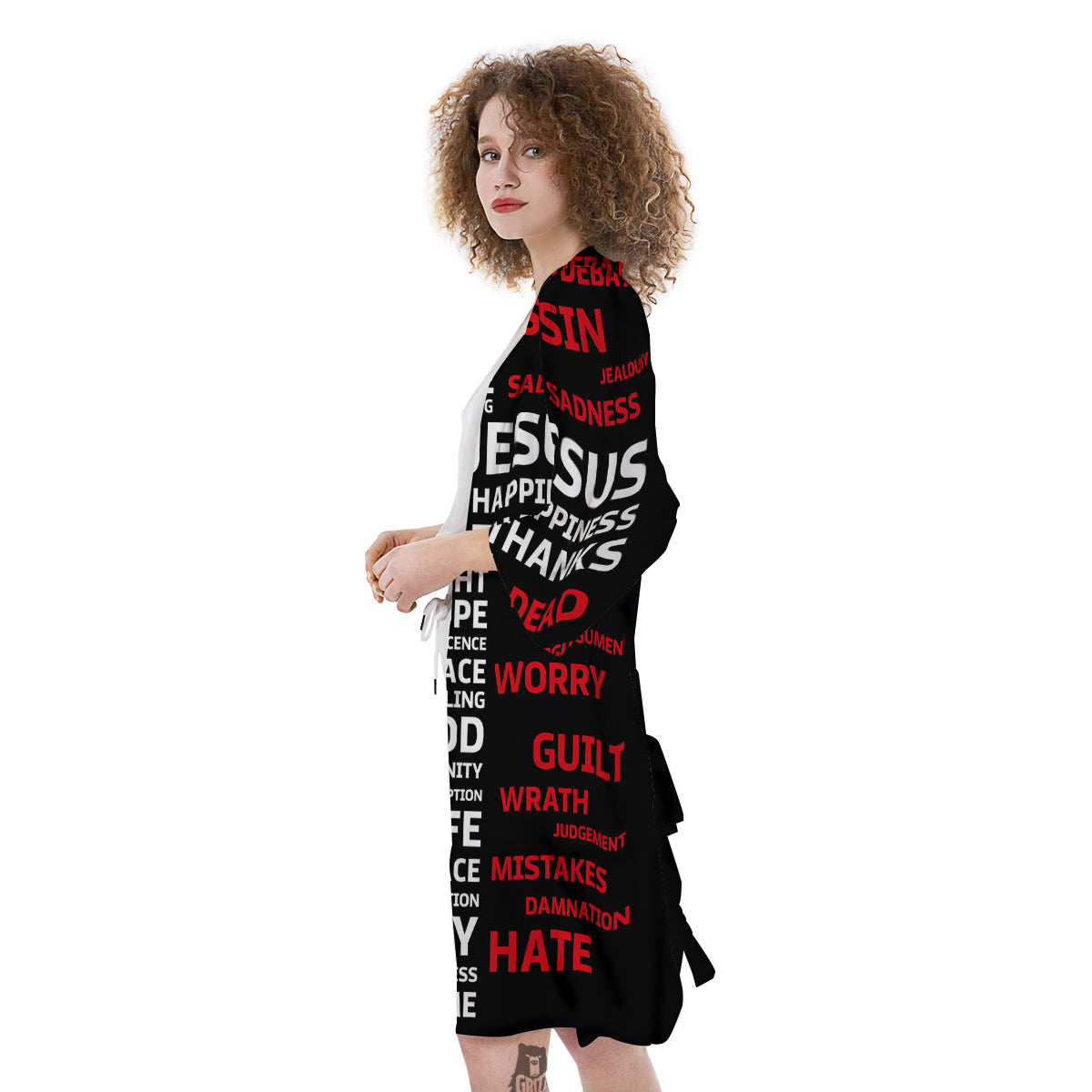 Religious Words Christian Cross Print Kimono-grizzshop