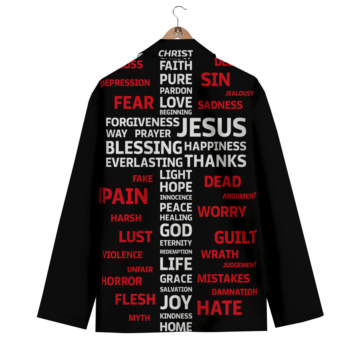 Religious Words Christian Cross Print Men's Blazer-grizzshop