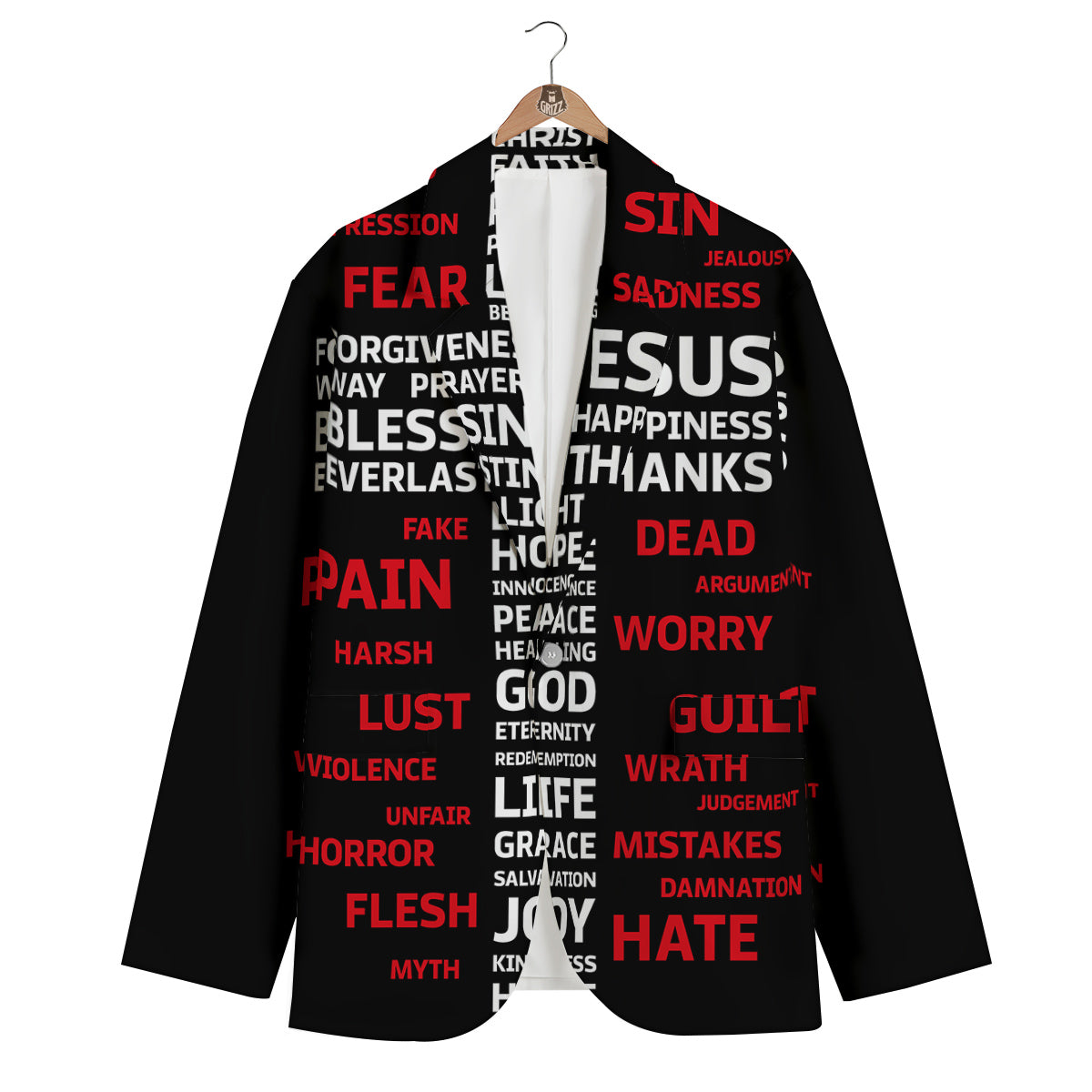 Religious Words Christian Cross Print Men's Blazer-grizzshop