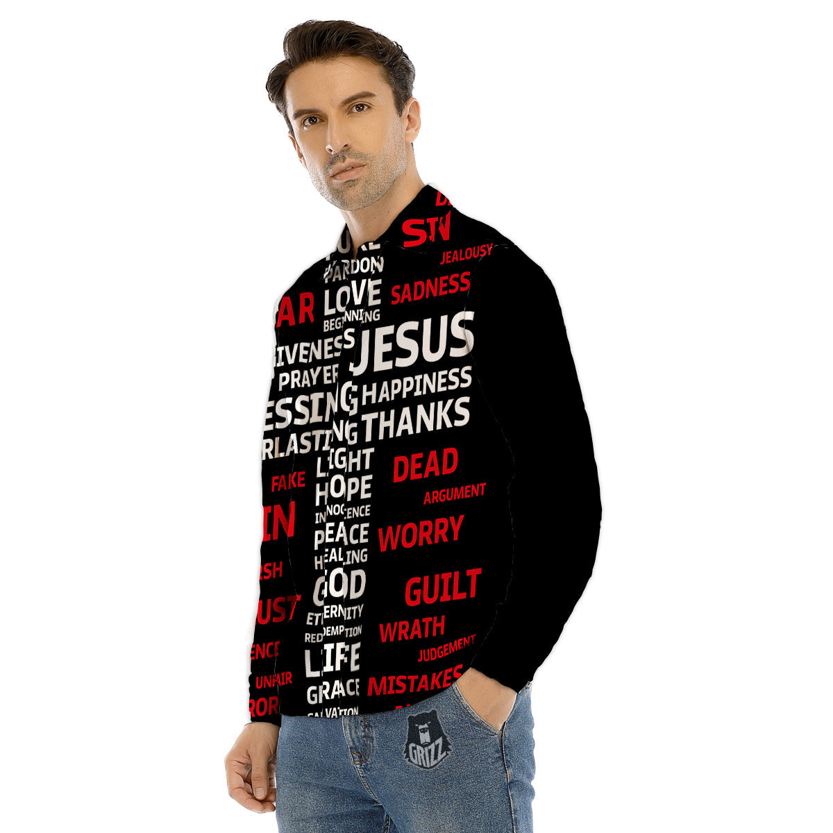 Religious Words Christian Cross Print Men's Dress Shirts-grizzshop