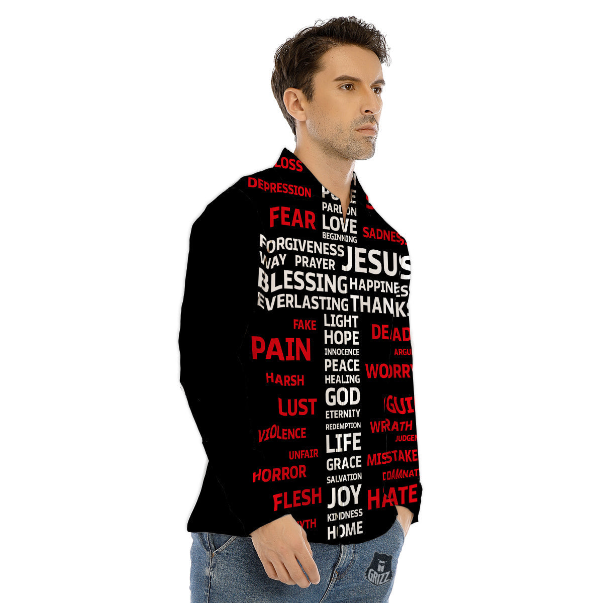 Religious Words Christian Cross Print Men's Dress Shirts-grizzshop