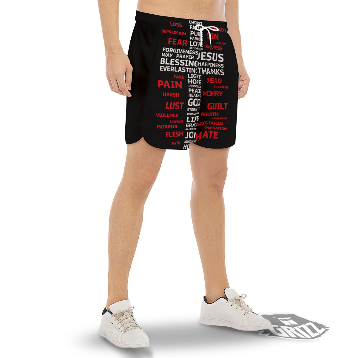 Religious Words Christian Cross Print Men's Gym Shorts-grizzshop