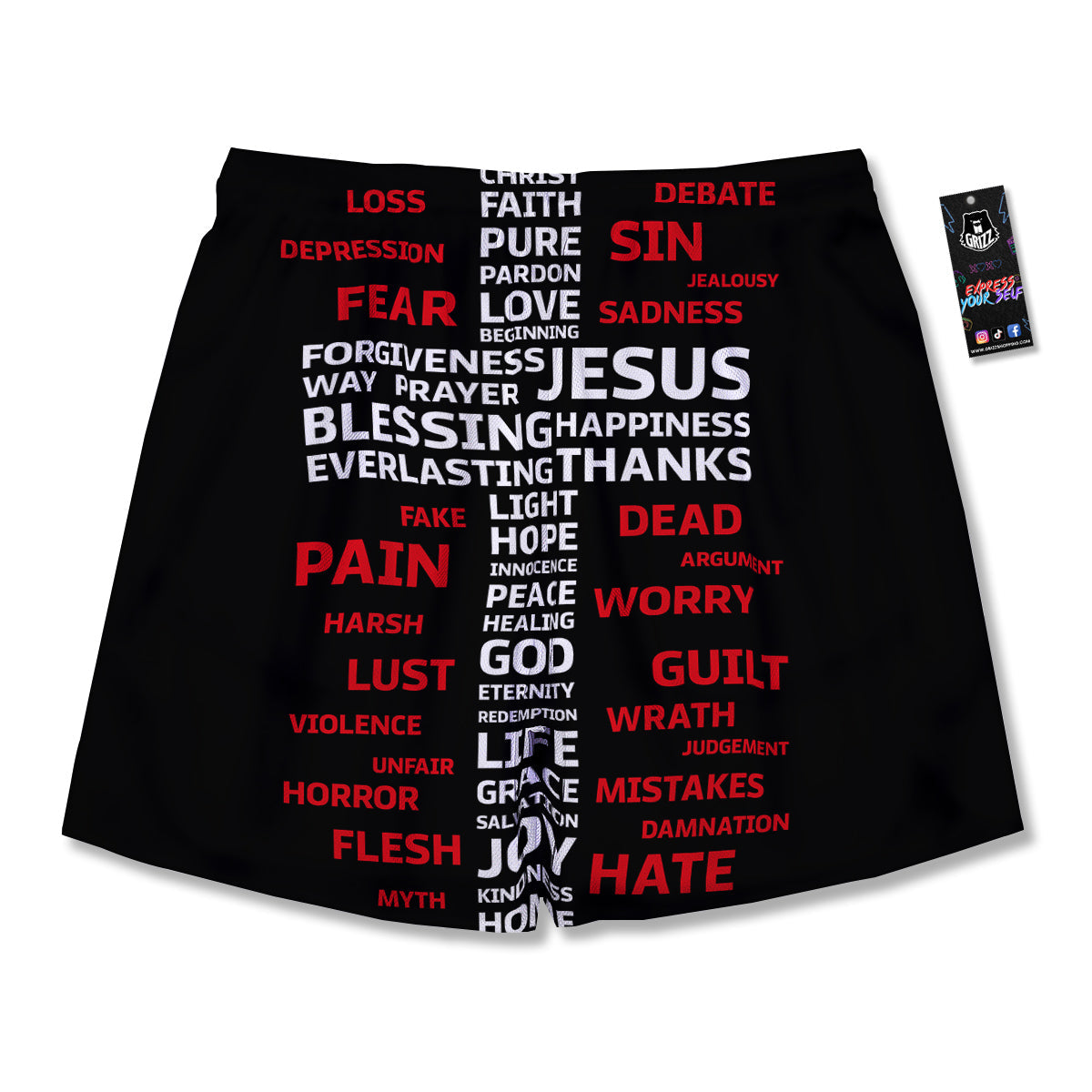 Religious Words Christian Cross Print Men's Running Shorts-grizzshop