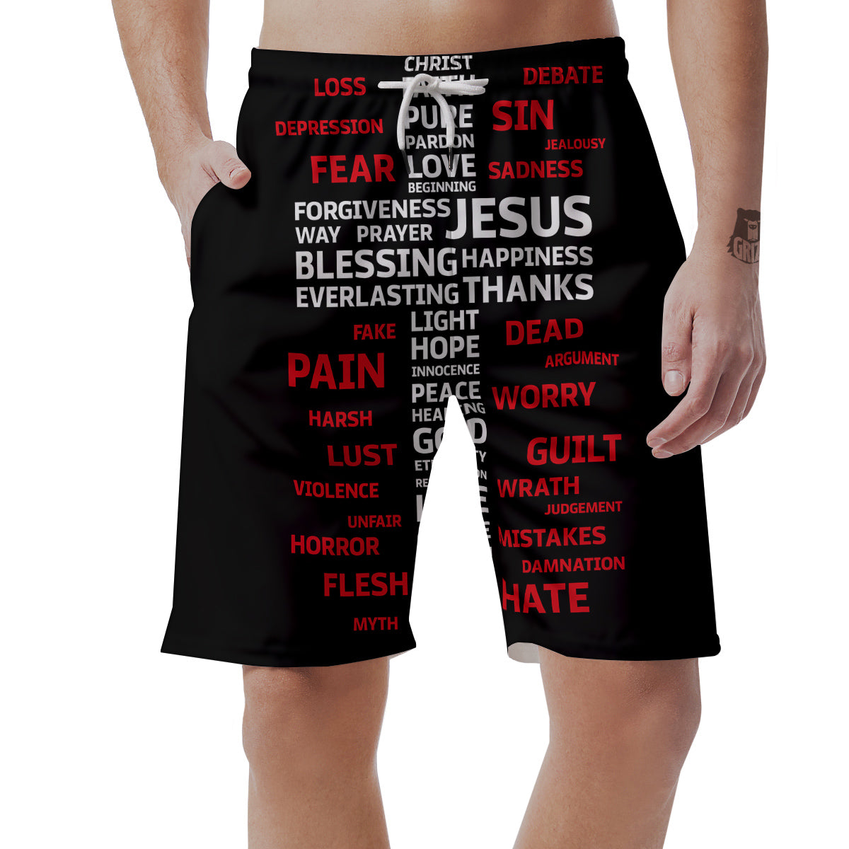 Religious Words Christian Cross Print Men's Shorts-grizzshop