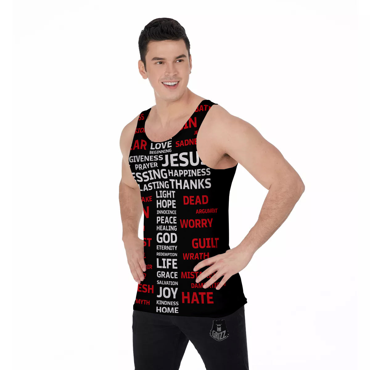 Religious Words Christian Cross Print Men's Tank Top-grizzshop