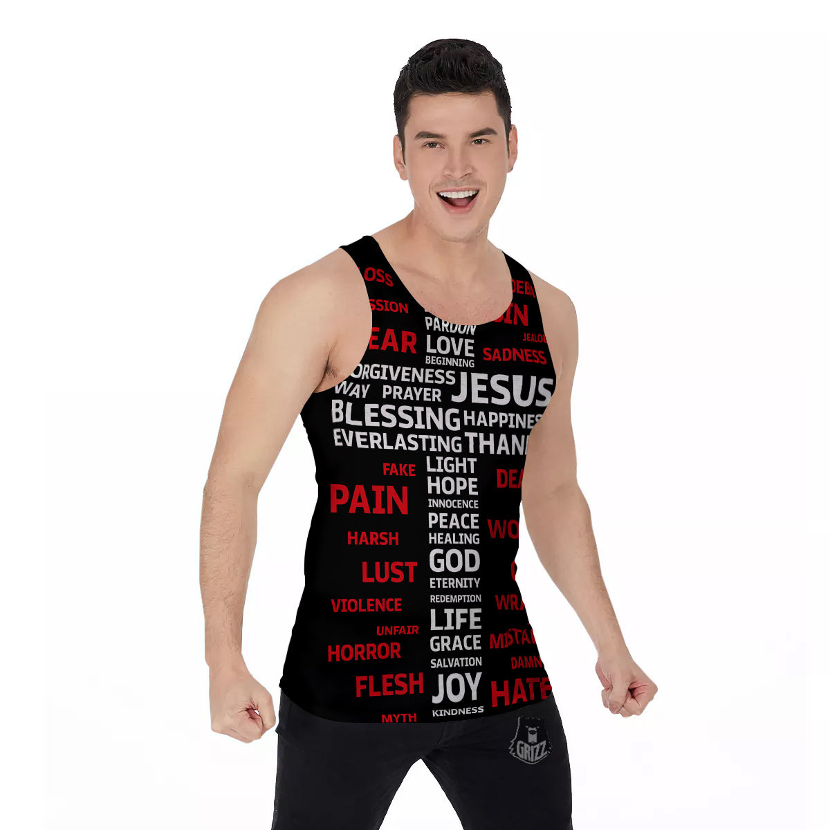 Religious Words Christian Cross Print Men's Tank Top-grizzshop