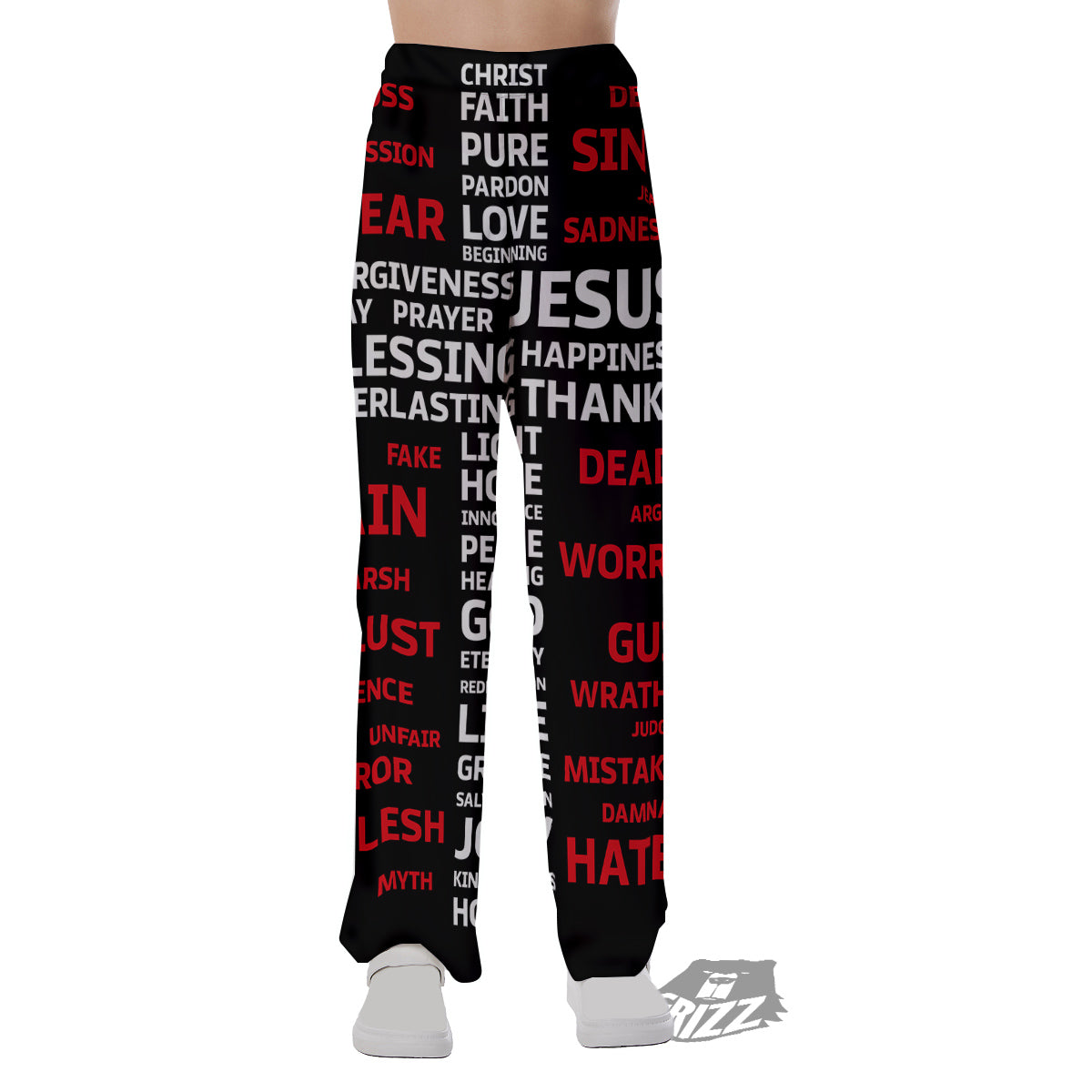 Religious Words Christian Cross Print Pajama Pants-grizzshop