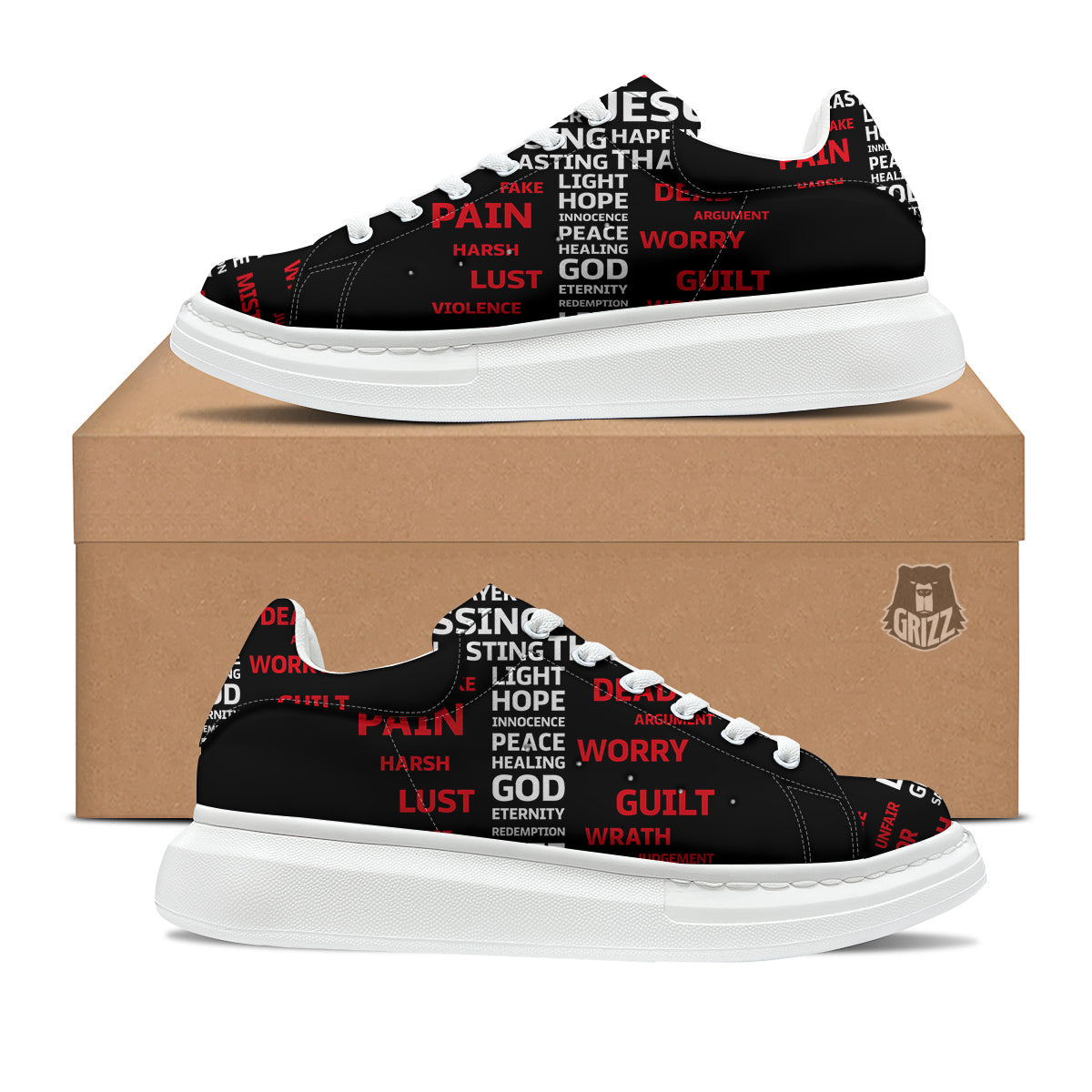 Religious Words Christian Cross Print Platform Shoes-grizzshop