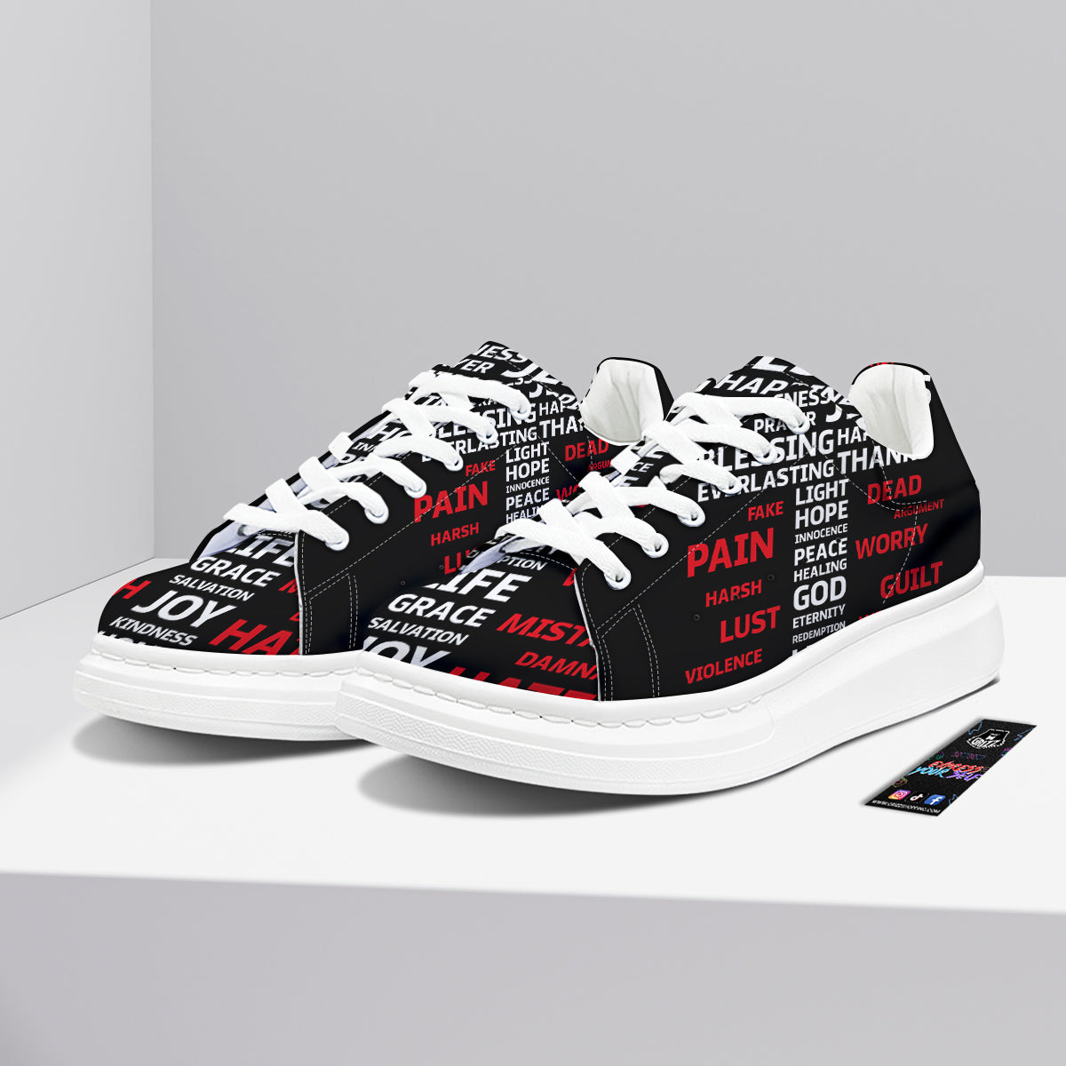 Religious Words Christian Cross Print Platform Shoes-grizzshop