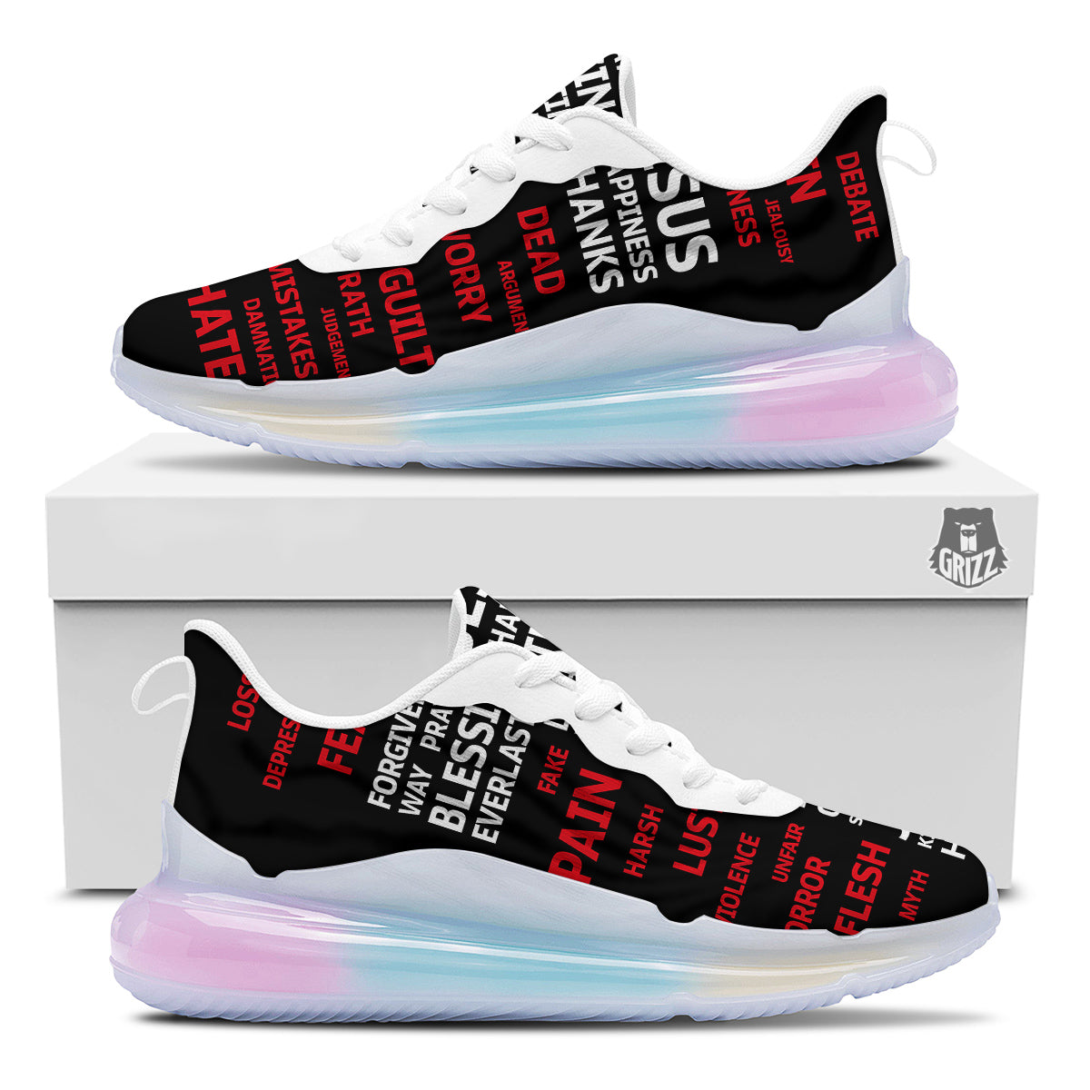 Religious Words Christian Cross Print Running Sneakers-grizzshop