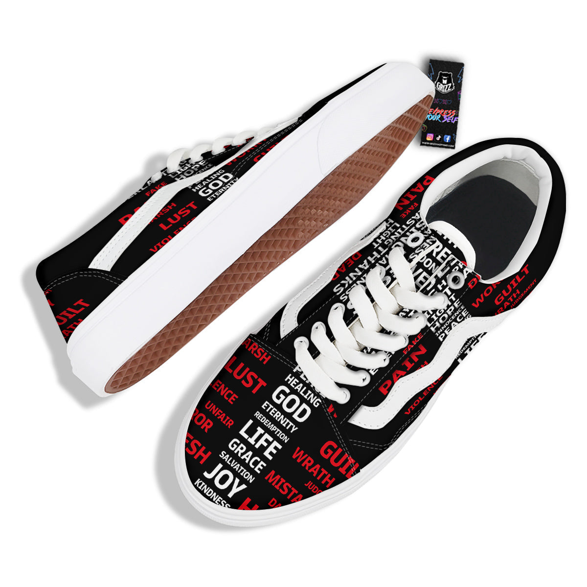 Religious Words Christian Cross Print Skate Shoes-grizzshop