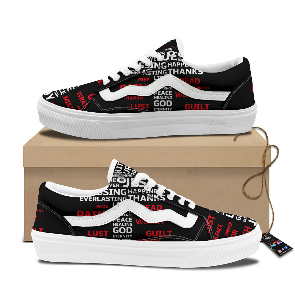 Religious Words Christian Cross Print Skate Shoes-grizzshop