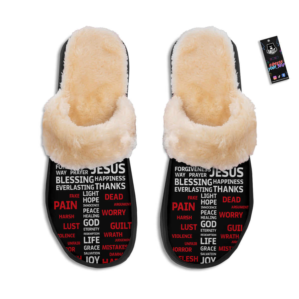 Religious Words Christian Cross Print Slippers-grizzshop