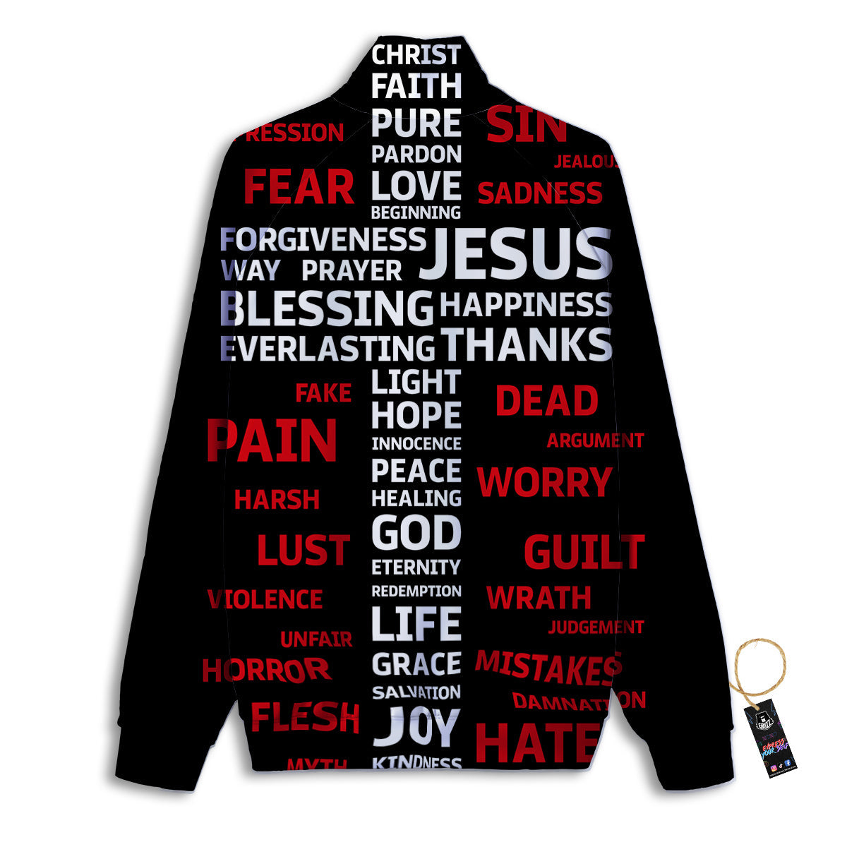 Religious Words Christian Cross Print Track Jacket-grizzshop