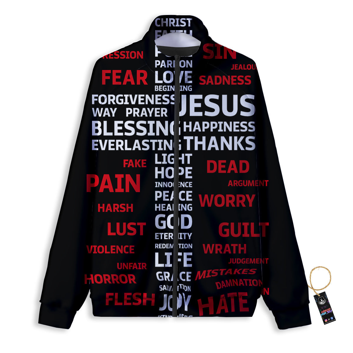 Religious Words Christian Cross Print Track Jacket-grizzshop