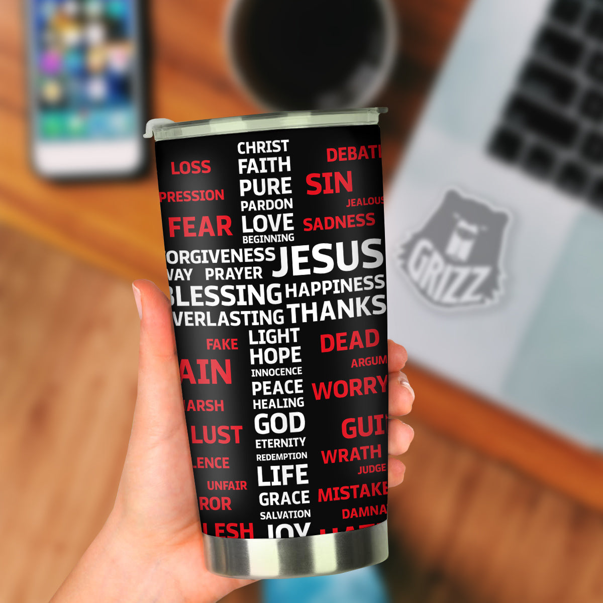 Religious Words Christian Cross Print Tumbler-grizzshop