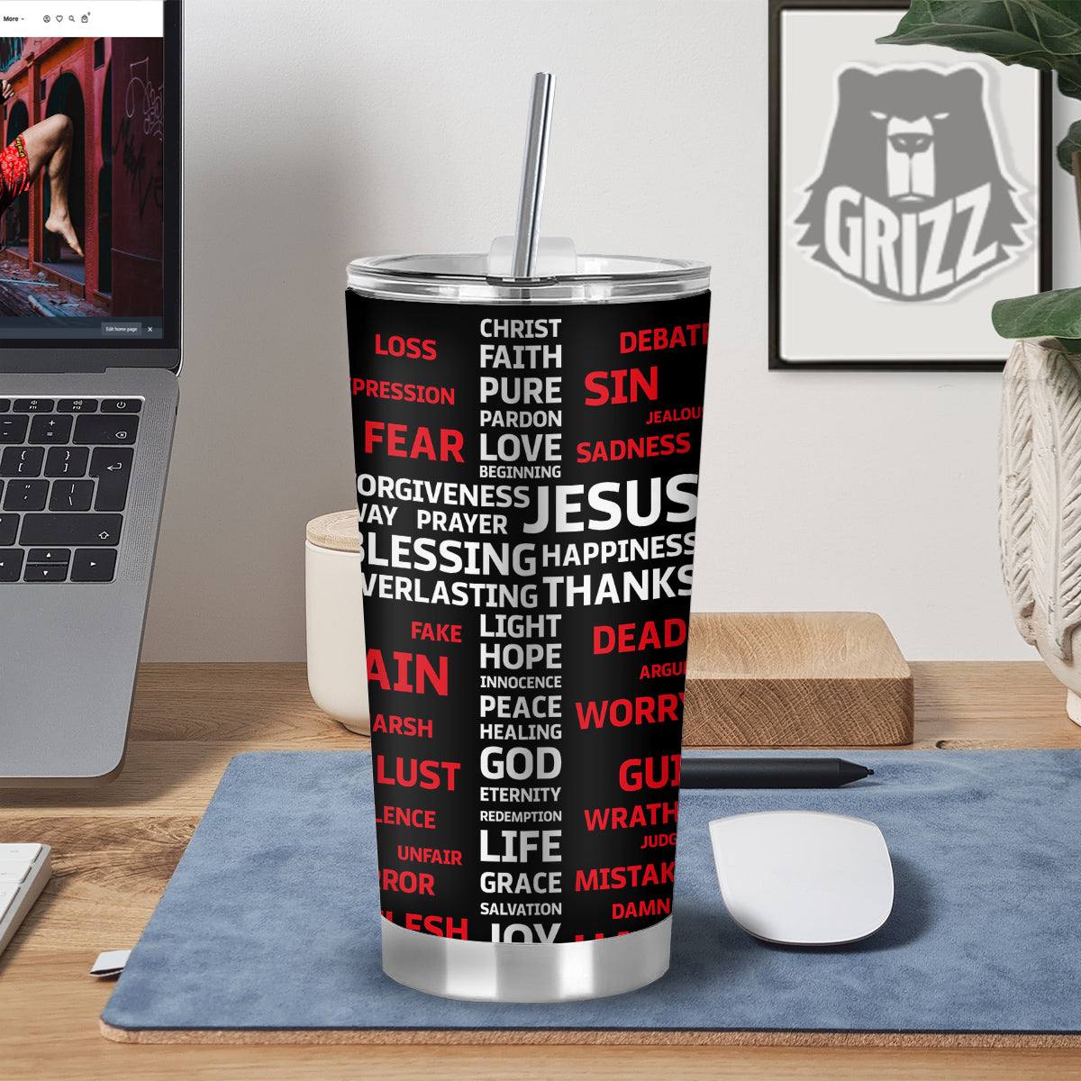 Religious Words Christian Cross Print Tumbler-grizzshop
