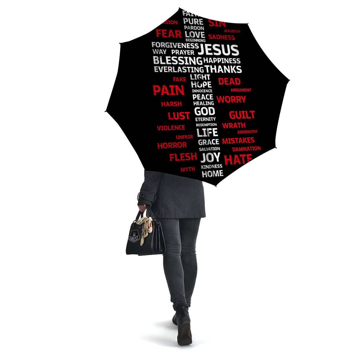 Religious Words Christian Cross Print Umbrella-grizzshop