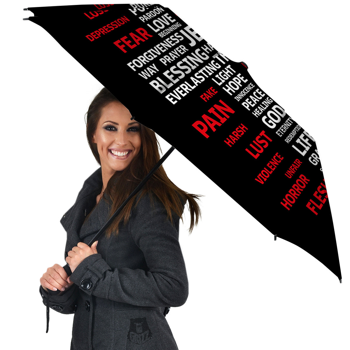 Religious Words Christian Cross Print Umbrella-grizzshop