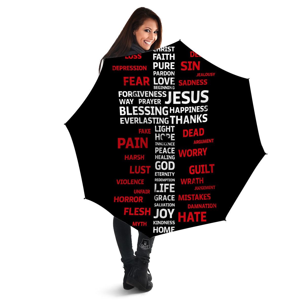Religious Words Christian Cross Print Umbrella-grizzshop