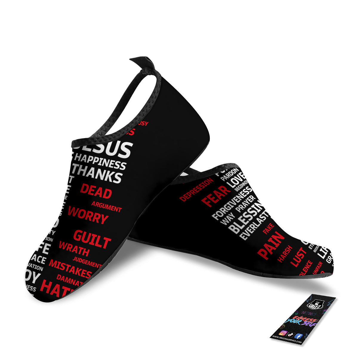 Religious Words Christian Cross Print Water Shoes-grizzshop