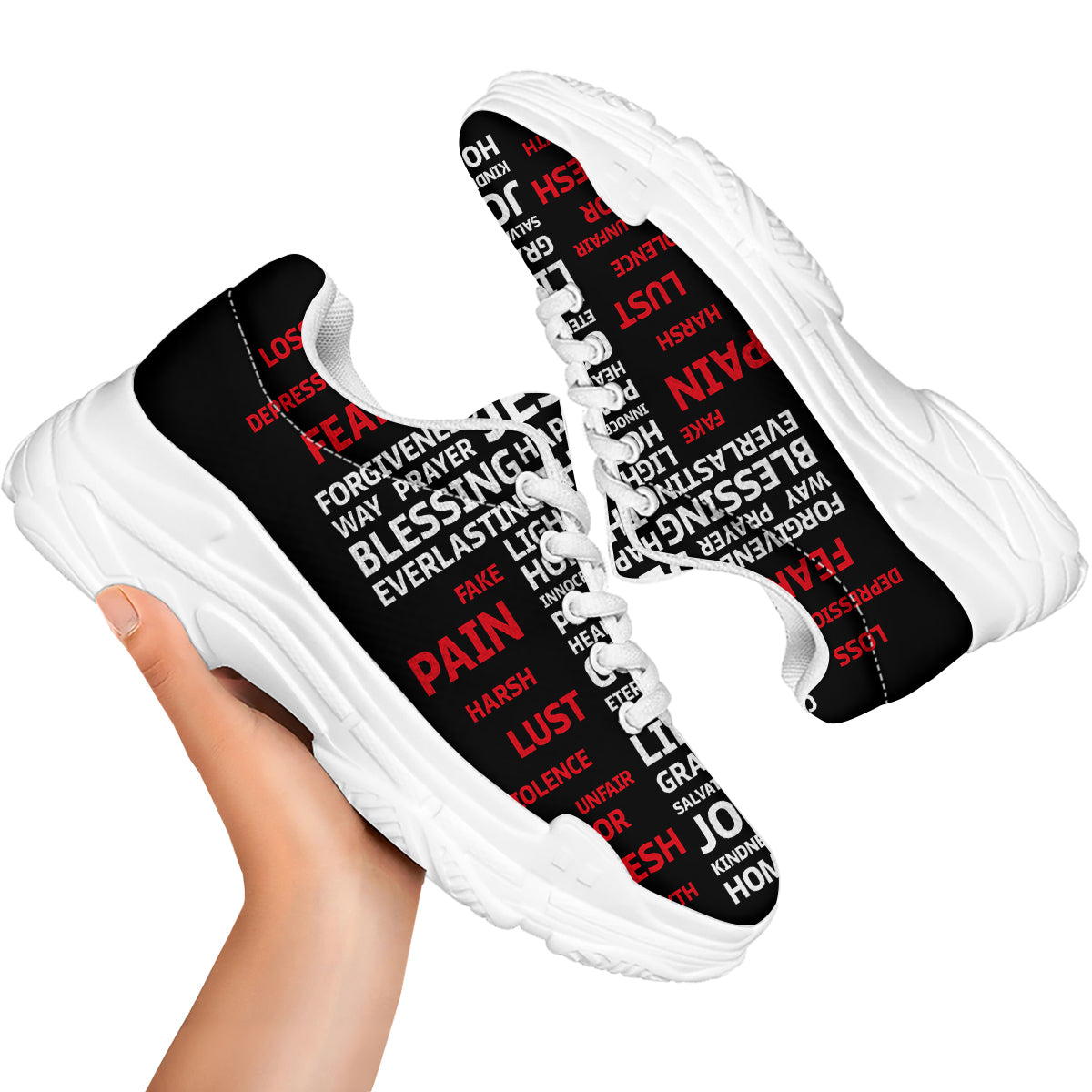 Religious Words Christian Cross Print White Chunky Shoes-grizzshop